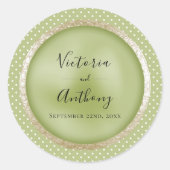Groene Polkadot bruiloft Ronde Sticker (Voorkant)