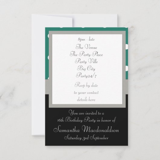 Groene polkadot zoete zestien kaart (Achterkant)