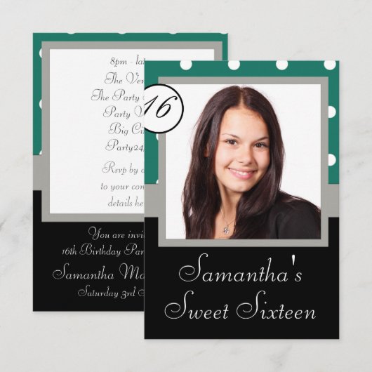 Groene polkadot zoete zestien kaart (Voorkant / Achterkant)