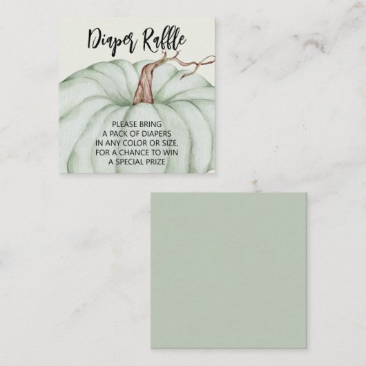 Groene Pompoen Baby shower Luier Raffle Informatiekaartje (Voorkant / Achterkant)