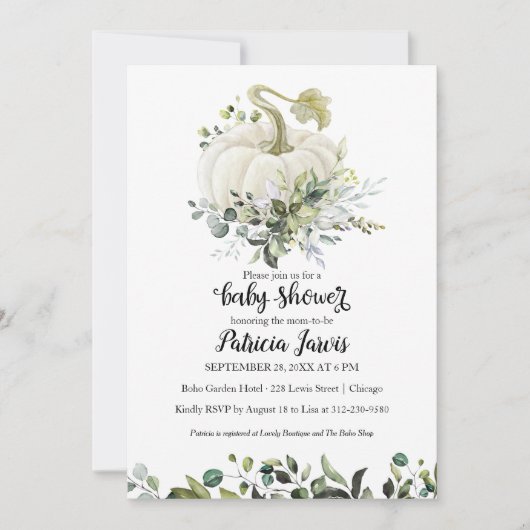Groene Pompoen Baby Shower Uitnodiging (Voorkant)