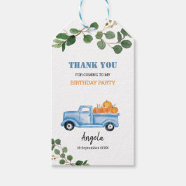 Groene pompoen blauwe vrachtwagen dank u Label. Cadeaulabel