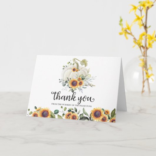 Groene pompoen Herfst Baby shower dank u kaart (Gele Bloem)