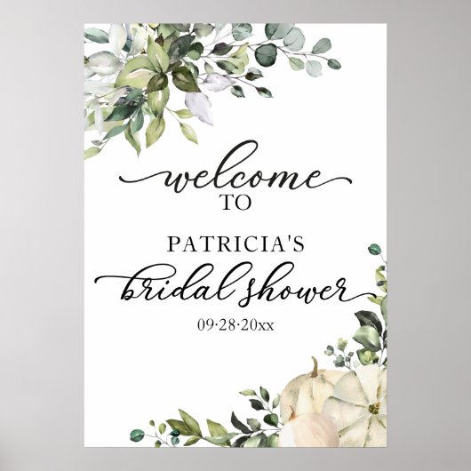 Groene Pompoen Herfst Bruidsdouche Welkomstbord  Poster (Voorkant)