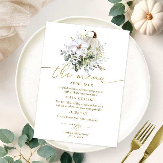 Groene Pompoen Herfst Bruidsfeest Menu Voor Bord Kaart