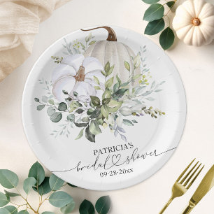 Groene Pompoen Herfst Bruiloft Feest Papieren Bordje