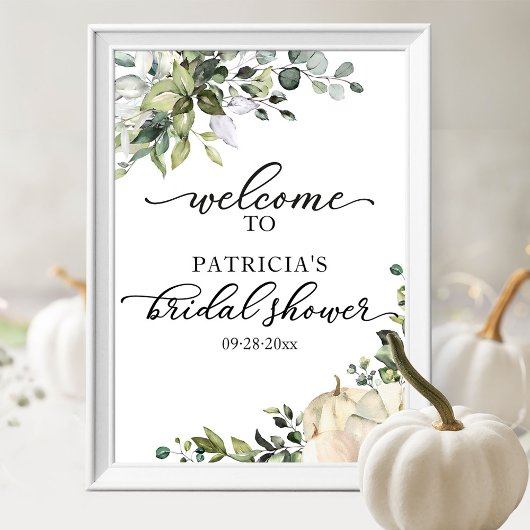 Groene Pompoen Herfst Bruiloft Feest Welkom Bord  Poster