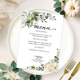Groene Pompoen Herfst Bruiloft Menu Kaart
