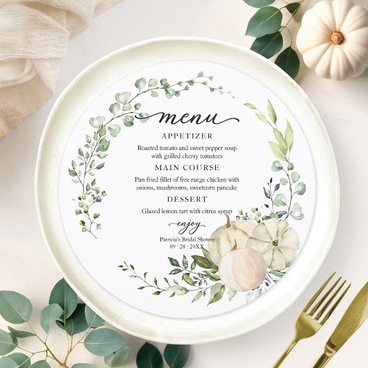 Groene Pompoen Herfst Bruiloft Round Menu Kaart