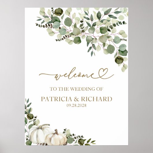 Groene Pompoen Herfst Bruiloft Welkom Poster (Voorkant)