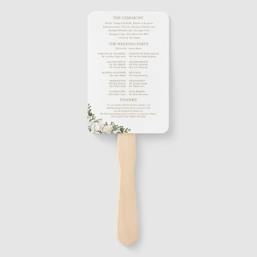 Groene Pompoen Herfst Bruiloftsceremonie Programma Handwaaier (Achterkant)