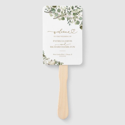 Groene Pompoen Herfst Bruiloftsceremonie Programma Handwaaier (Voorkant)