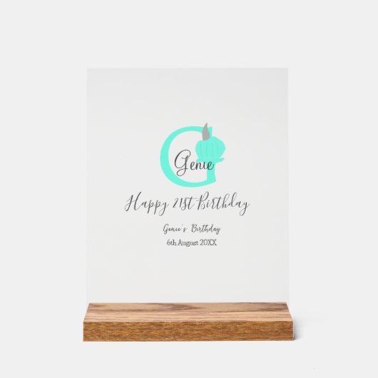 Groene pompoen herfst Verjaardag 21e grijs pastel Acryl Bord (Voorkant)