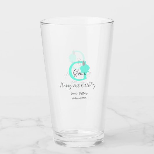 Groene pompoen herfst Verjaardag 21e grijs pastel Glas (Voorkant)