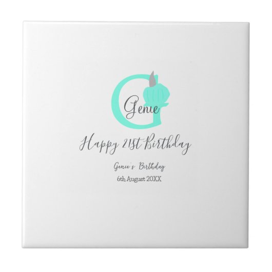 Groene pompoen herfst Verjaardag 21e grijs pastel Tegeltje (Voorkant)