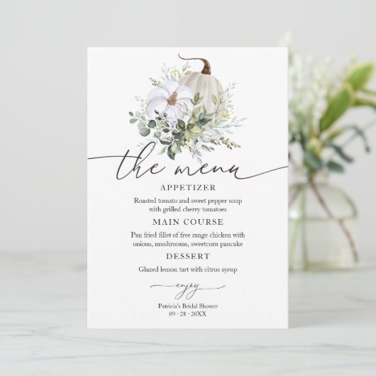 Groene Pompoen Herfst Vrijgezellenfeest Menu voor  Kaart (Staand voorkant)