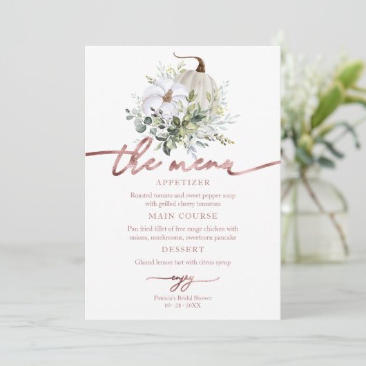 Groene Pompoen Herfst Vrijgezellenfeest Menu voor  Kaart (Staand voorkant)