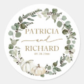 Groene Pompoen Krans Herfst Bruiloft Ronde Sticker (Voorkant)