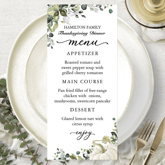 Groene Pompoen Thanksgiving Diner Menukaart