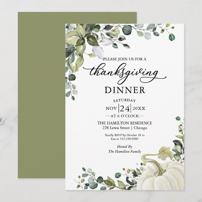 Groene Pompoen Thanksgiving Diner Uitnodiging (Voorkant / Achterkant)