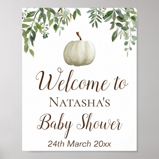 Groene Pompoen Welkomstbord, Baby Shower Bord Poster (Voorkant)