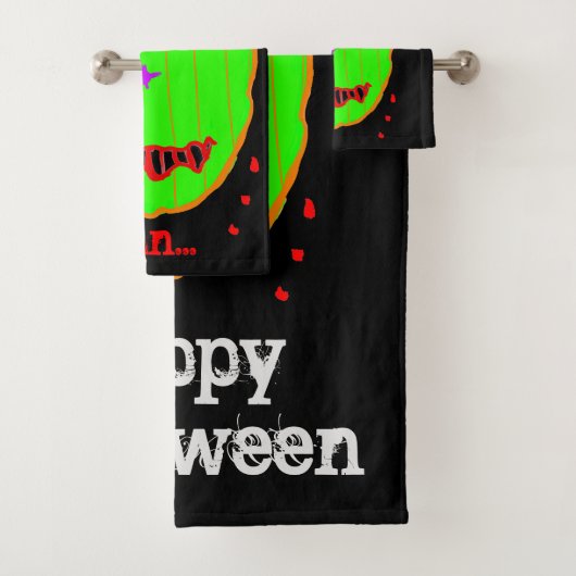Groene Pompoen Zombie Halloween Badhanddoekenset Bad Handdoek (Insitu)