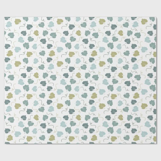 Groene Pompoenbladeren Patroon Wit Cadeaupapier (Vlak)