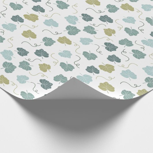 Groene Pompoenbladeren Patroon Wit Cadeaupapier (Hoek)