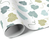 Groene Pompoenbladeren Patroon Wit Cadeaupapier (Rol Hoek)