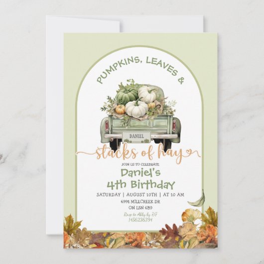 Groene pompoenbladeren & stapels hooi verjaardag kaart (Voorkant)
