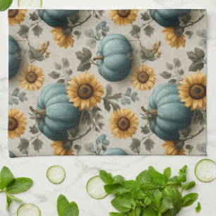Groene Pompoenen en Gouden Zonnebloemen Theedoek