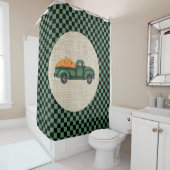 groene pompoenwagen met schoengordijn douchegordijn (In situ)