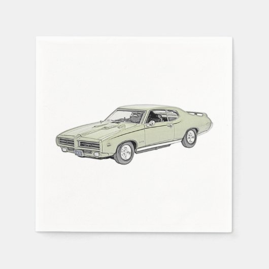 Groene Pontiac GTO Muscle Car Tekening Paper Party Servetten (Voorkant)