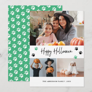 Groene Poot Print Pet Photo Happy Halloween Feestdagenkaart