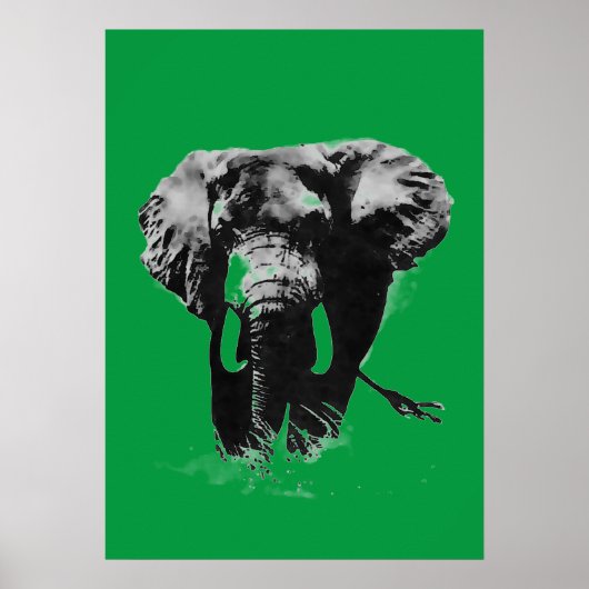 Groene Pop Art Olifant Poster (Voorkant)