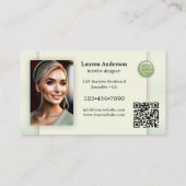 Groene Portfolio Logo QR Code Interieur Designer Visitekaartje (Achterkant)