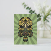 Groene Post Apocalyptic Sugar Skull Briefkaart (Staand voorkant)