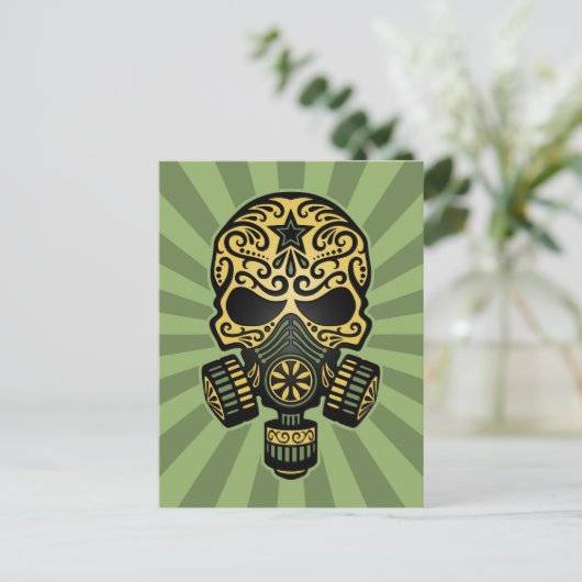 Groene Post Apocalyptic Sugar Skull Briefkaart (Staand voorkant)