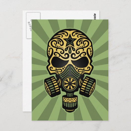Groene Post Apocalyptic Sugar Skull Briefkaart (Voorkant / Achterkant)