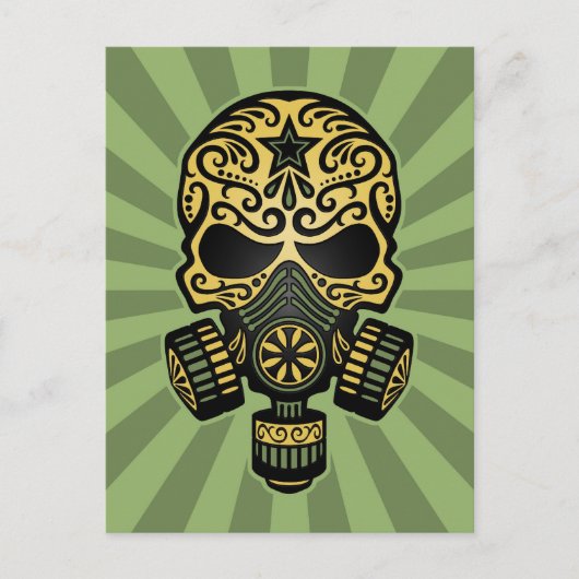 Groene Post Apocalyptic Sugar Skull Briefkaart (Voorkant)