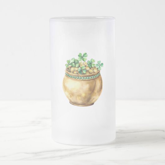 Groene pot met gouden klavertjes St. Patrick's Day Matglas Bierpul (Center)