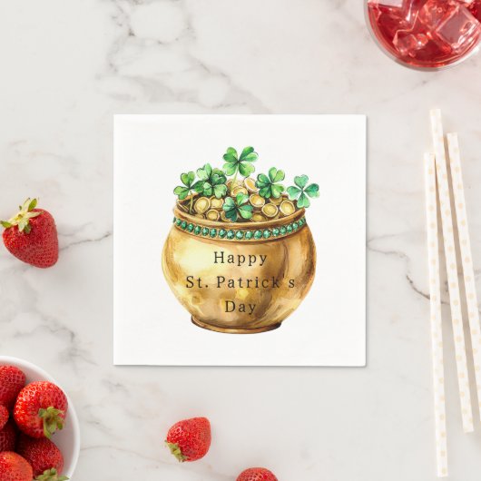 Groene pot met gouden klavertjes St. Patrick's Day Servet (Insitu)