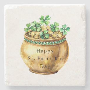 Groene pot met gouden klavertjes St. Patrick's Day Stenen Onderzetter