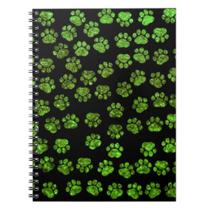 Groene poten, glitterpoten, groen glitter, honden notitieboek
