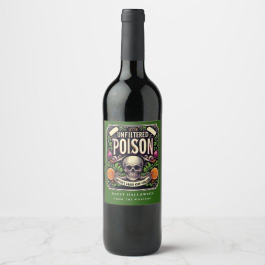 Groene Potion Halloween Skeleton Poison Wine Label Wijn Etiket (Voorkant)
