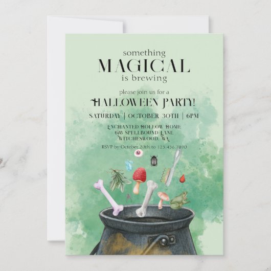 Groene Potions & Spells Witches Cauldron Halloween Kaart (Voorkant)