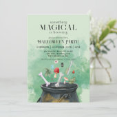 Groene Potions & Spells Witches Cauldron Halloween Kaart (Staand voorkant)