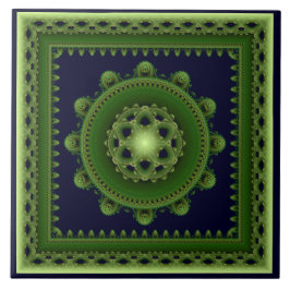 Groene prachtige fractale omlijste mandala tegeltje