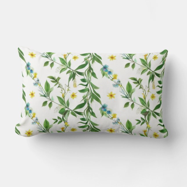 Groene Preppy Bloemen Boho Patroon Kussen (Voorkant)