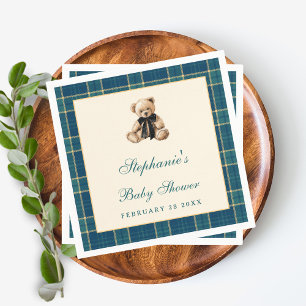 Groene Preppy Geruite Vintage Teddybeer Baby Showe Servet